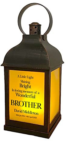 Personalised Brother In Loving Memory Graveside Lantern Gift With Flame Effect