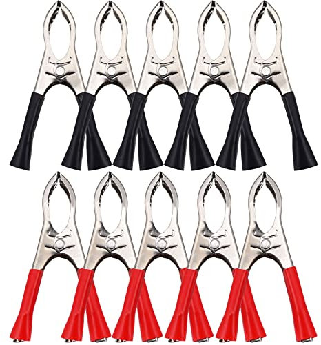 Leehitech 35A Morsetti a Coccodrillo per Test Batteria, Manico in Plastica Isolato Clip Placcate in Nichel Nero Rosso, Terminali Elettrici per Auto Tester per Circuito di Test Elettrico 10 Pezzi
