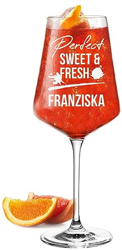 Aperol Spritz - Bicchiere da 560 ml, con incisione, il regalo per le donne per la festa della mamma, per gli amanti dell'aperitivo, per il compleanno e l'anniversario, motivo Perfect Sweet & Fresh