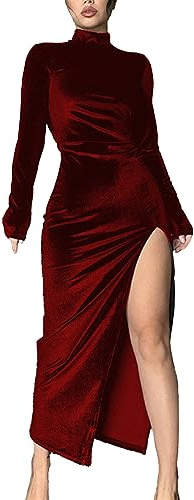 SEMATOMALA Bodycon Velvet Long Sleeve Dress Fall Wedding Guest Dress WR-2XL