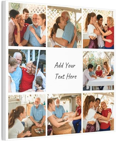 Canvas Personalised Photo Collage, 8 Image Collage Frame Prints, Add Custom Text, Choose Your Colour & Font | Personalised Canvas & Customised Photo Gifts For Birthday, Christmas & Special Occassions