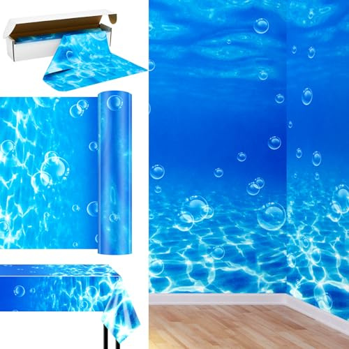 Mepase 1 Roll 1200 Inch x 54 Inch Under The Ocean Tablecloth Water Table Cover Ocean Themed Backdrop Classroom Decor Mermaid Tablecloth Plastic Bulletin Board for Beach Pool Birthday Party Decoration