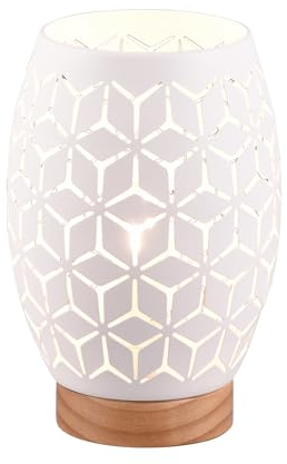 Reality Leuchten Tischleuchte Bidar R51571031, Metall Weiß matt, Holz naturbelassen, exkl. 1x E27