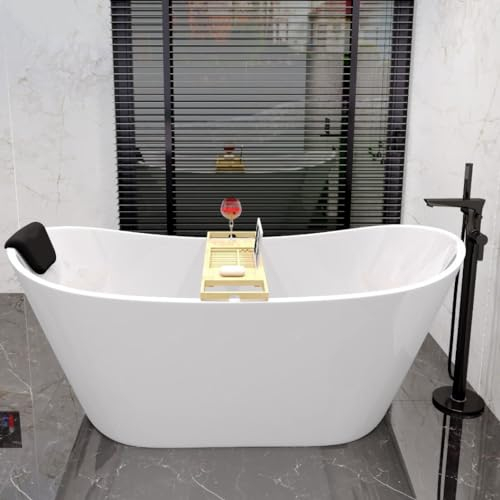 KOLMAN Freistehende Badewanne 170x80 cm ROSSA, Ablaufgarnitur Click-Clack, Weiß, Exclusive, Modern + Schwarz Badewannenkissen