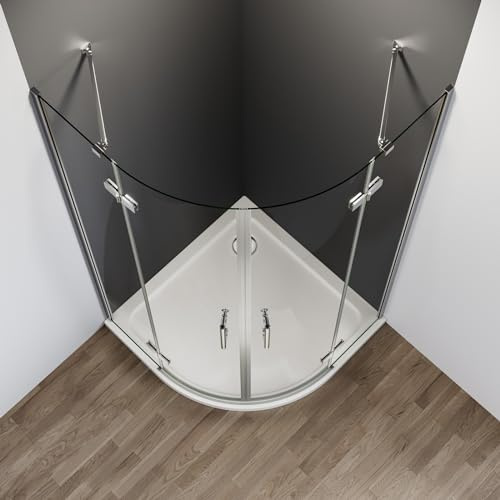 IMPTS Duschkabine 90x90cm Runddusche Viertelkreis Duschabtrennung Falttür Echtglas Schiebetür Dusche mit 6mm ESG Glas, Höhe 195 cm, Ohne Duschwanne