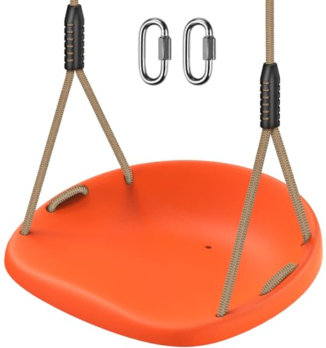 SELEWARE Schaukel Outdoor Kinderschaukel Garten - Erwachsene Schaukelsitz mit Verstellbarem Seil Breite Sitzfläche Gartenschaukel rutschfest Orange Kinder Schaukelbrett