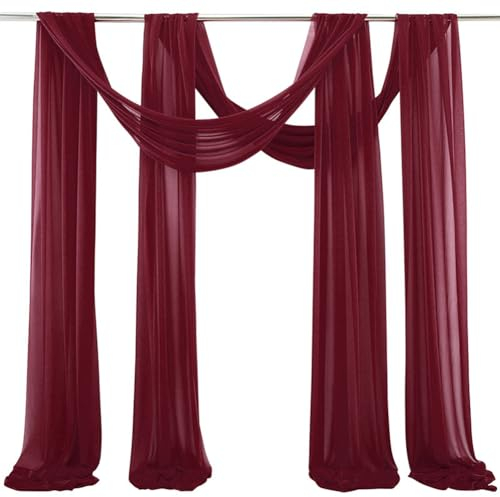 Hrlace 2Pcs Hochzeit Vorhang Hochzeitsbogen Drapierstoff Tüllstoff Querbehang Transparente Tüll Vorhänge Organza Dekostoff Foto Hintergrund für Hochzeit Geschenke Party Deko Burgundy 75x300cm