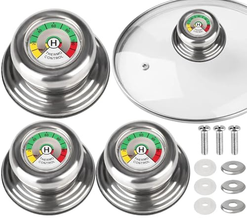 Azttior 3 Stück Topfdeckelgriff mit Thermometer, kompatibel mit AMC Töpfen und Pfannen, Universal Topfdeckel Knopf Ersatzgriff, Anti-Verbrennung, Messing Gewinde für Thermometer Topfdeckelgriff