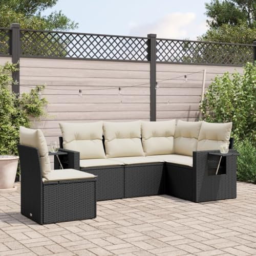 Festnight Balkon Lounge Rattan mit Stauraum Gartenlounge Klein Sofa Balkon Ecklounge Rattansofa Sitzecke Balkon Klein Gartensofa Ecksofa Garten Lounge Sofa Outdoor Balkonmöbel Couch Gartenmöbel