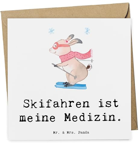 Mr. & Mrs. Panda Grußkarte Hase Skifahren - Geschenk, Skisport, Skiwettbewerb, anlasskarte, Skirennen, Klappkarte, Glückwunschkarte, doppelkarte, Ski fahren, faltkarte