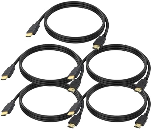 4K HDMI Cable 3 FT 5-Pack, 3FT HDMI Cord 4K@60Hz, Shielded HDMI Cord Support HDCP 2.2, HDR, 3D, eARC, ARC & CL3 Rated | for TV, Laptop, Monitor, PS5, PS4, Xbox One, Fire TV, Soundbar, Roku & More