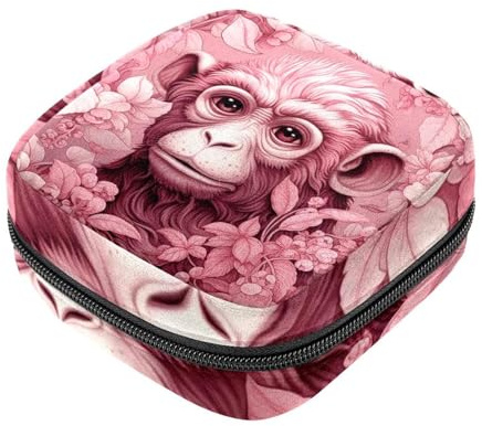 Aufbewahrungstasche für Damenbinden, Pink Monkey Orang-Utan-08, Tampon-Reißverschlusstasche, Perioden-Tasche für Teenager, Mädchen, weibliche Menstruations-Geldbörse