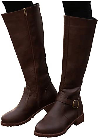 Winterstiefel Damen, Weitschaftstiefel, Braune Stiefel, Stiefel Damen Winterschuhe Dicke Waden Weitschaftstiefel Boots Flach herbsteschuhe Schuhe Winter Kniehohe Lammfell Gefüttert