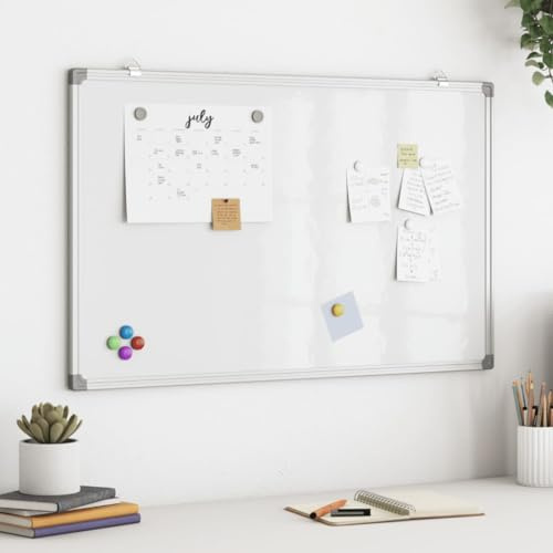 Sufrk Magnetisches Whiteboard, 80 x 50 x 1,7 cm, Aluminium-Magnettafel für Wand, Magnet-Pinnwand zum Präsentieren von magnetischen Buchstaben, Zahlen, Tieren, Poesie, Gewürzgläsern, Notizen, Fotos