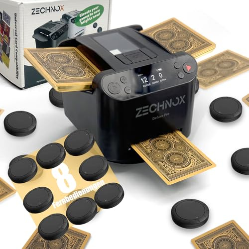 ZechnoX Automatische Kartenmischer und Kartensender mit 8 Fernbedienungen,geeignet für alle Kartenspiele,360 Grad Drehen Lässt,extrem leise,wiederaufladbar,für bis zu 12 Spieler (EU-Schwarz Pro)