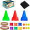 Toss Jeu à Cônes, 3 en 1 Jeux en Plein Air pour Enfant，3 Cônes, 12 Anneaux, 6 Sacs de Haricots, pour Indoor Family Jeux d'extérieur Journées Sportives Jardin Party