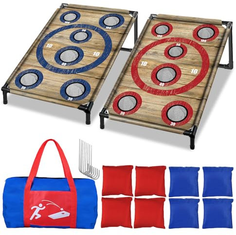 NZQXJXZ Portable Cornhole Board Set with 8 Bean Bags - 3x2 Ft Corn Hole Toss Game for Indoor and Outdoor Parties, Ideal for Kids, Adults, Beach, Yard and Camping