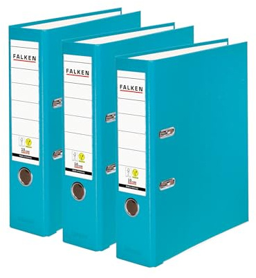 Original Falken 3-pack PP-färgmapp. Tillverkat i Tyskland. 8 cm bred DIN A4 turkos vegansk plastmapp ringpärm mapp brevmapp kontorsmapp plastmapp spårmapp