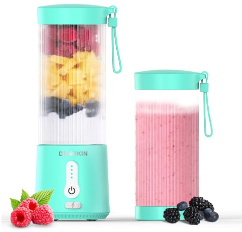 DENOKIN Tragbarer Mixer to Go/Blender/Smoothie Maker, 450ml Becher, Kabellos & USB-C Wiederaufladbarer Mini Standmixer