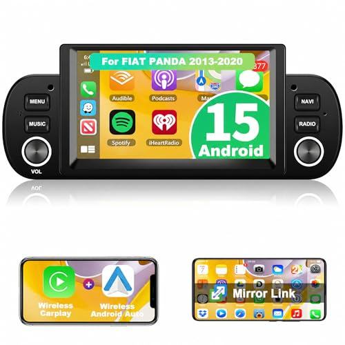 Motorsi 2+64G Carplay Autoradio per Fiat Panda 2013-2020 con Wireless Android Auto, Android Bluetooth Car Stereo Schermo con GPS Navigation/WiFi/Hi-Fi/FM/SWC/2 USB/Mirror Link/Canbus + Mic