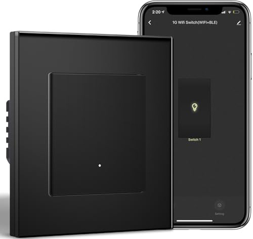 BSEEDLIFE Smart Lichtschalter Unterputz, 1-Fach 1-Weg WiFi Schalter, Intelligente Wandschalter für Smart Home, Kompatibel mit Alexa, Google Home(über Tuya/Smart Life App), Schwarz（86 * 86mm）