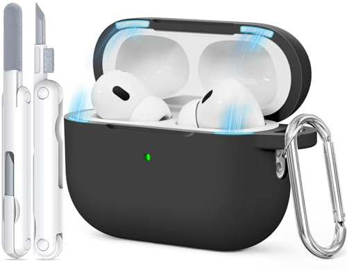 TNSNK für AirPods Pro 2nd/1st Hülle (2023/2022/2019), Silikon Stoßfeste Schutzhülle mit Clean Kit & Keychain, Support Wireless Charging, Magnetic Lid - für AirPods Pro 2nd/1st, A0-M-Black