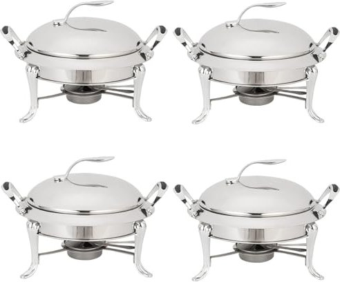 MYUYEE 3L Chafing Dish SetFull Size Stainless Steel Round Buffet Server with PansLid and Fuel Holdersfor Catering Party Wedding Dinner Food WarmerGold4 Pack,Silver