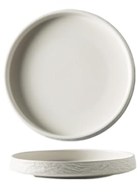 Platos llanos de cerámica, platos rústicos para postre, pasta, ensalada (XL, blanco)