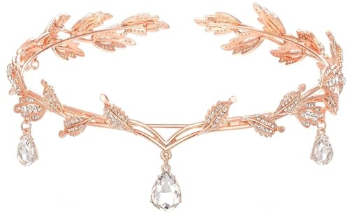 ZYEKIU Diadema, Tiara Sposa Strass, Coroncina Sposa Regolabile Oro Rosa, Tiara Elfica Retrò, Elfo Tiara Rinascimento per Cosplay, Matrimonio, Festa, Festival Rinascimentale, Natale, Compleanno