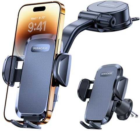 miracase [2025 Upgraded] Handyhalterung Auto Handy Halterung,Universal Car Phone Holder[Stärkste Saugnapf & Lüftungshaken] 360° Drehbar kfz autohalterung für iPhone Pro Max Samsung Galaxy Google