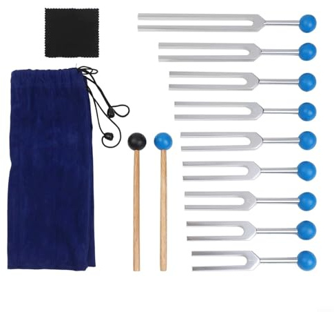 Vasiumic 9-teiliges Stimmgabel-Set für Heilung Meditation Chakra-Therapie mit Frequenzen 174Hz 285Hz 396Hz 417Hz 528Hz 639Hz 741Hz 852Hz 963Hz Aluminiumlegierung