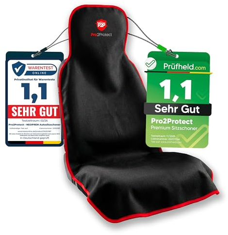 Pro2Protect® NEOPREN [2X Test SEHR GUT] Autositzschoner Vordersitze | WASSERDICHT | Autositzbezüge Sitzauflage Sitzbezüge Schonbezug Nicht Seitenairbagfähig Sitzschoner Auto Zubehör Innenraum Gadgets