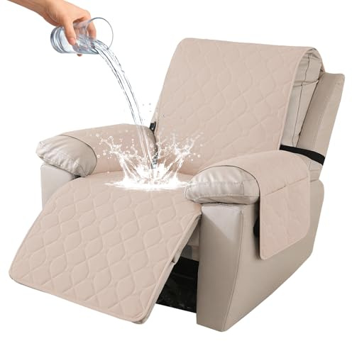 Ystyle Housse Fauteuil Relax Inclinable Electrique, 1 Place, Beige | Antidérapant Protection Fauteuil Relax, avec Poches Latérales, Lavable Housse de Fauteuil Inclinable, Antisalissure, Lavable
