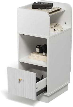 HULANAN Schmaler Nachttisch 25 cm, platzsparend mit Schublade und offenem Fach, 62 cm Höhe für Boxspringbetten und Sofas, als Beistelltisch für Schlafzimmer und Wohnzimmer, modernes Design