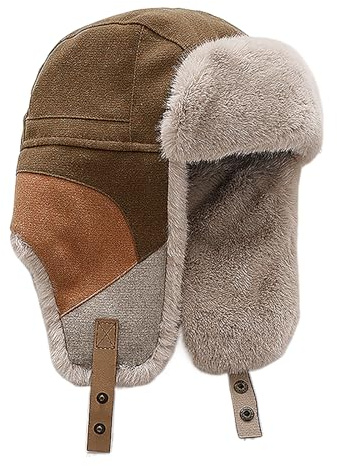 FakeFace Herren Fliegermütze Warm Trappermütze Trapper Hut Wintermütze mit Ohrenklappen Winddicht Russische Mütze Fellmütze Skimütze Fleece Skimütze
