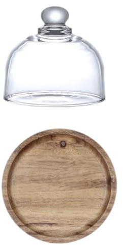 NUOBESTY Plateau à Grignoter en Bois Naturel avec Couvercle en Verre Transparent Mini Assiette à Petit-Déjeuner pour Desserts et Fruits Plateau Portable pour Présentation de Gâteaux