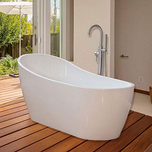 WOODBRIDGE 67 Acrylic Freestanding Bathtub Contemporary Soaking White Tub with Chrome Overflow and Drain