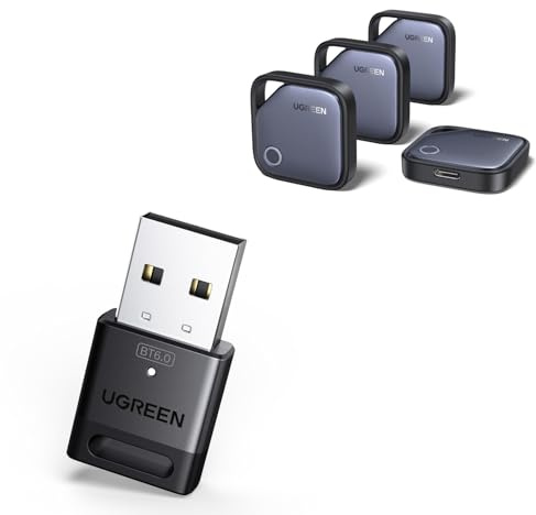 UGREEN FineTrack Duo Fonctionne avec iOS Find My et Android Find Hub Recharge USB C Lot de 4 avec Dongle Bluetooth 6.0 Clé USB pour PC