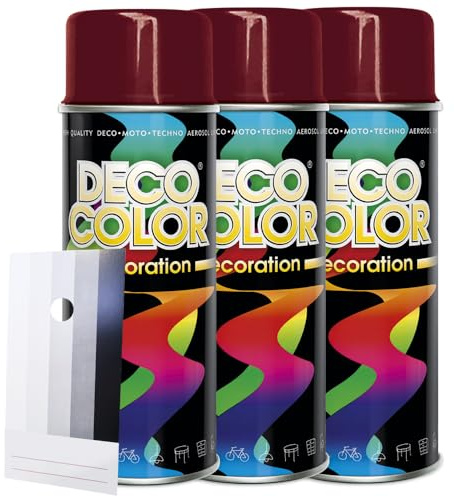 Craft-Equip DC 3 Stück Lackspray Glanz nach RAL in 400ml zur Lackierung von Auto Stahl Aluminium Beton Holz und Spritzmusterkarte (3 Dosen in purpurrot glanz RAL 3004 + Karte)