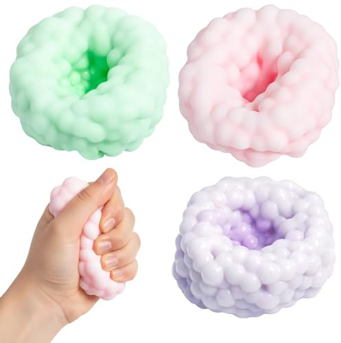 GvRfniT Stressball, 3 Stück Squishy, Anti Stress Bälle für Erwachsene, Handliche Quetschbälle in Rosa Blau Grün, Antistressball Ideal für Büro Reisen und ADHS Symptom Management