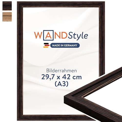 WANDStyle Bilderrahmen A3 Schwarz, DIN A3 Bilderrahmen Holz 30x42 cm | Hochwertiger Holzbilderrahmen, Posterrahmen zum Aufhängen, Rahmen 30x42 cm, Fotorahmen H025 - Made in Germany