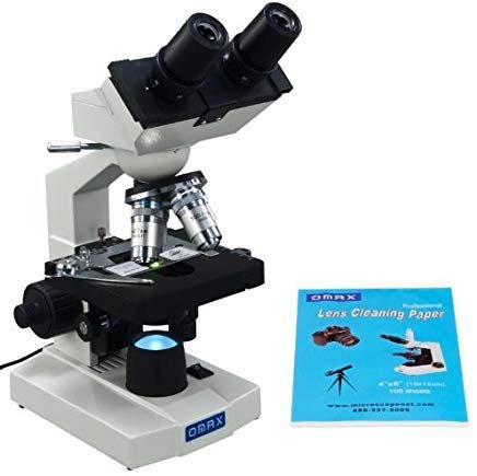 AmScope M82ES-LP100 OMAX Labor-LED-Verbund-Binokularmikroskop mit Mechanischem Doppelschichttisch und 100-Blatt-Mikroskoplinsen-Reinigungspapier, 40x-2000x