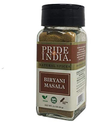 Pride of India – Indian Biryani Masala Seasoning Spice - 2.40 oz. Small Dual Sifter Bottle – Gourmet Spice Blend - Ideal for layered vegetable and meat pilaf – Suitable for Vegetarians & Vegans