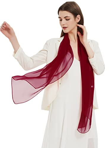 PANTONIGHT Long Chiffon Sheer Scarf For womens (069 plain cherry)