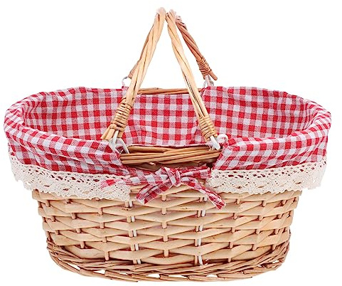Cabilock Cestino di Vimini con Manico Cestino da Picnic Tessuto Cestino di Vimini Contenitore per Il Pane Portafrutta con Manico Griglia Fodera Centrotavola per Fiori Conservazione Degli