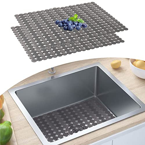 Sink Mat 2 Pack Kitchen Sink Protector Mat for Ceramic/Stainless Steel Sinks, Fast Draining Mat Non-Slip Kitchen Sink Mats, Adjustable Sink Protector for Bathroom Kitchen Countertop, 30 x 40cm
