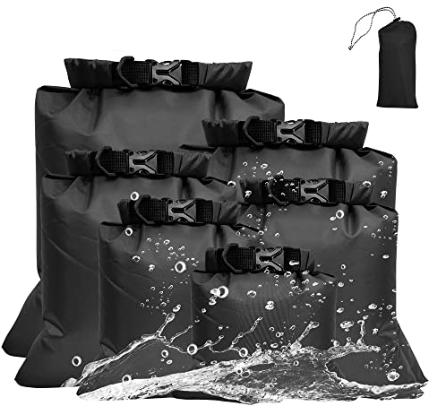 Tyuodna 6 Stück Wasserdichter Beutel,Leicht Outdoor Dry Bag Set 1,5/2,5/3/3,5/5/8L,wasserdichte Aufbewahrungsbeutel,Zum Kajakfahren, Wandern, Camping (Schwarz)