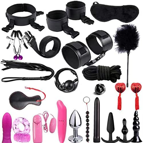 Kits de Bondage SM Set Adultes Toy Parfait pour Les Débutants Menottes SM avec Masque pour Les Yeux et Sex Toys Erotiques pour Couple Jouets Sexuels (Noir 26 Pcs)
