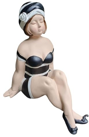 Aspinaworld Gartenfigur Badenixe sitzend 19 cm schwarz – mollige Badefigur mit schulterfreiem Design für Poolrand