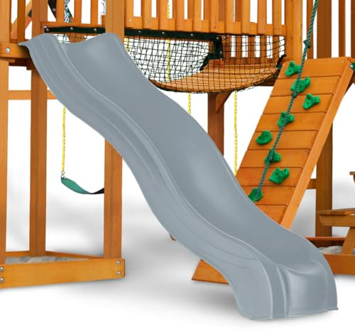 Swing-N-Slide 8' Alpine Wave Slide Plastic Slide Attachment for 4 Foot Deck Heights- for Outdoor Swing Sets and playhouses, Gray
